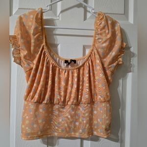 Forever 21 Plus Floral Print Puff Sleeve Cropped Micro Mesh Top, Size 0X, EUC!